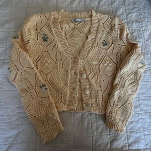 Zara Cropped Crochet Cardigan w/ Floral Embroidery